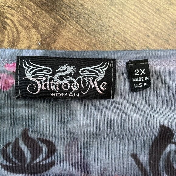 Tattoo Me Womens Top Plus Sz 2X Purple Ombre Floral Sublimation Jeweled USA Made - Picture 6 of 6